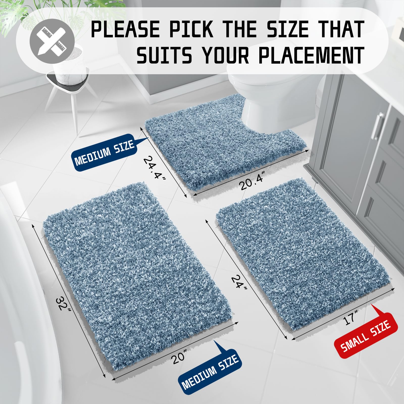 Yimobra Bath Rugs For Bathroom 32X20, Ultra Soft And Water Absorbent Bath Mats, Non Slip Plush Shower Rugs, Microfiber Thick Mat
